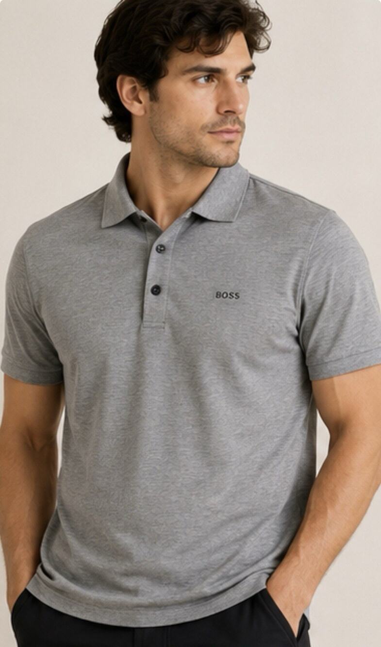 BOSS Hugo Boss Mens Gray Slim Fit Polo Shirt Short Sleeve Textured Golf Large